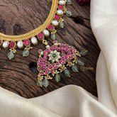 Premium Jadau Kundan Dual Peacock Pendant Neckpiece-J2484